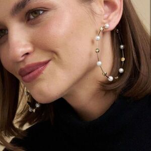stella & dot ~ NEW large madison hoops ~ pearl bead and studs ~ retired